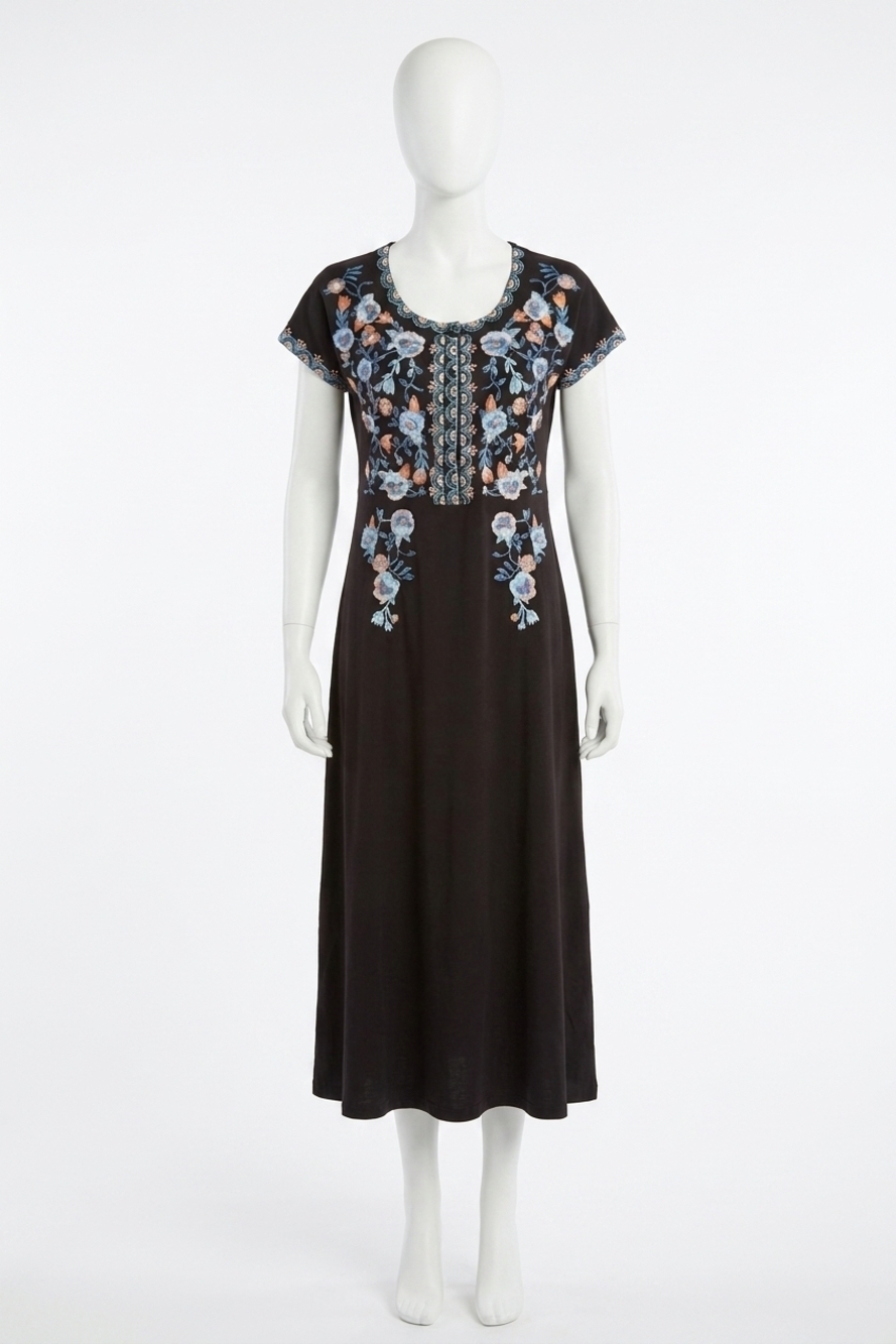 NEW PAPARAZZI jersey knit embroidered maxi dress in black